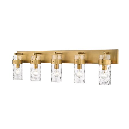 Z-Lite Fontaine 5 Light Vanity, Rubbed Brass & Clear 3035-5V-RB
